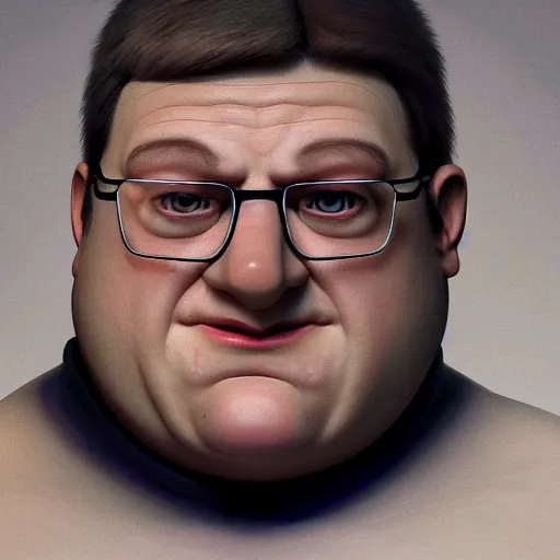 Image similar to hyperrealistic mixed media image of peter griffin from family guy, stunning 3 d render inspired art by istvan sandorfi and greg rutkowski, perfect facial symmetry, realistic, highly detailed attributes and atmosphere, dim volumetric cinematic lighting, 8 k octane extremely hyper - detailed render, post - processing, masterpiece,