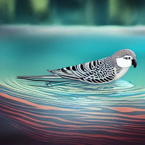 Image similar to a budgie swimming in the river, stylized, award winning, artstation, very very very very very very very beautiful