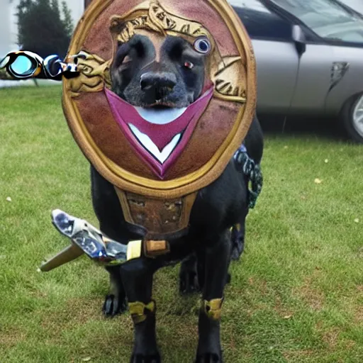 Image similar to Dog with paladin sword and shield