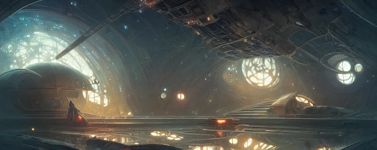 Image similar to A outside view of abandoned space station in the deep space, fantasy, intricate, elegant, highly detailed, digital painting, artstation, concept art, smooth, sharp focus, illustration, art by artgerm and greg rutkowski and alphonse mucha