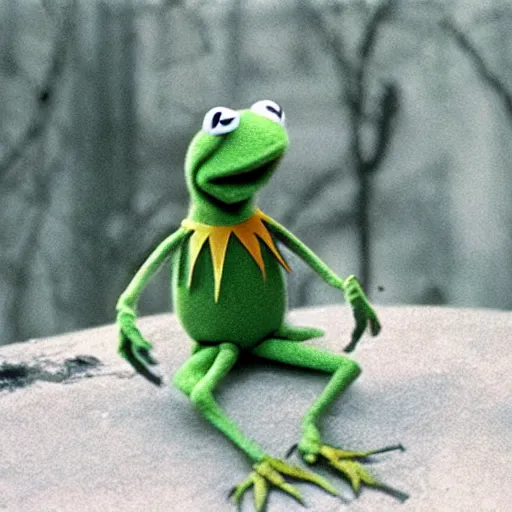 Image similar to a still of kermit the frog in stalker by tarkovsky