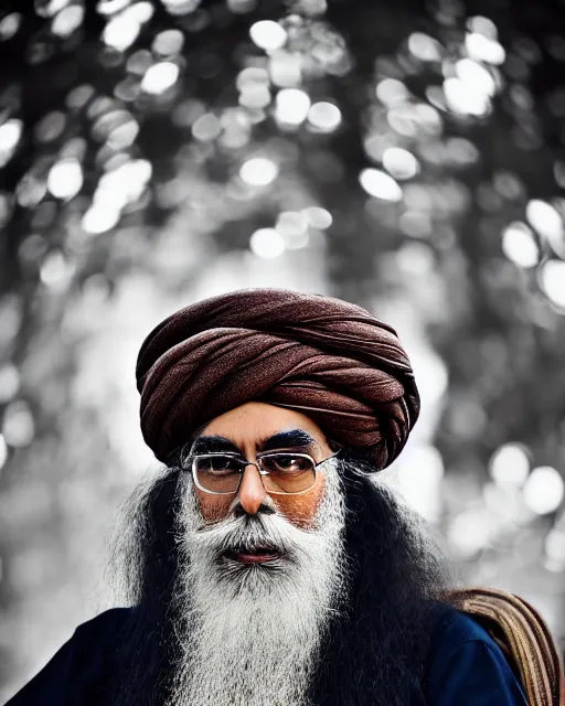 Image similar to A portrait of Sadhguru, highly detailed, trending on artstation, bokeh, 90mm, f/1.4