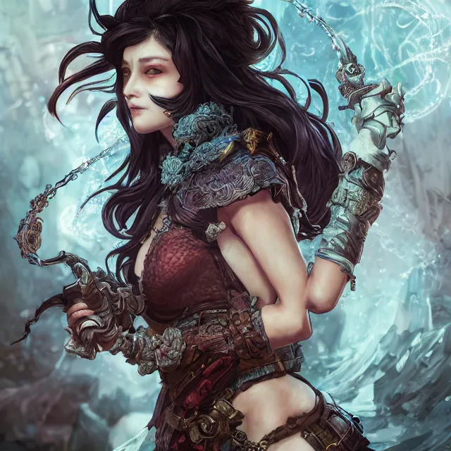 Image similar to the portrait of chaotic neutral female rogue as absurdly beautiful, gorgeous, elegant, innocent young gravure idol, an ultrafine hyperdetailed illustration by kim jung gi, irakli nadar, intricate linework, bright colors, octopath traveler, final fantasy, unreal engine 5 highly rendered, global illumination, radiant light, detailed and intricate environment