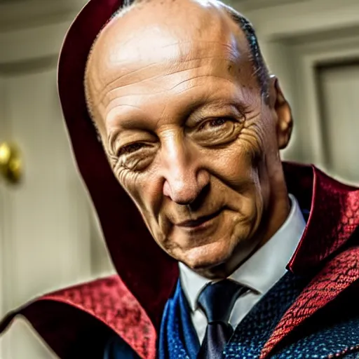 Image similar to conrad adenauer as dr. strange. detailed face. award winning photograph. 4 k natural color.