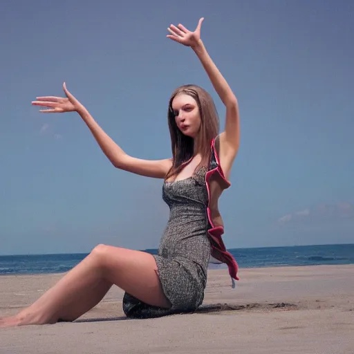 Image similar to high quality photo of four - armed female model who has an extra pair of arms.