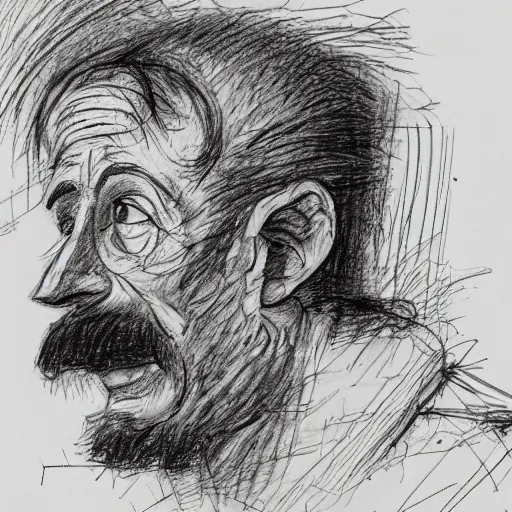 Image similar to a realistic yet scraggly portrait sketch of the side profile of a stern and sophisticated eustace bagge, trending on artstation, intricate details, in the style of frank auerbach, in the style of sergio aragones, in the style of martin ansin, in the style of david aja, in the style of mattias adolfsson