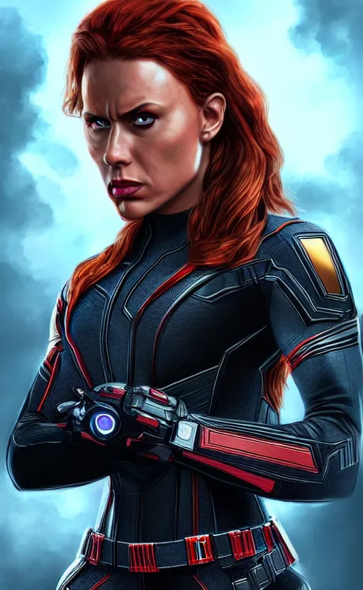 Prompt: portrait of the rock as black widow from the avengers infinity war, character concept art, hyperrealistic, detailed, accurate illustration, dramatic lighting, action pose