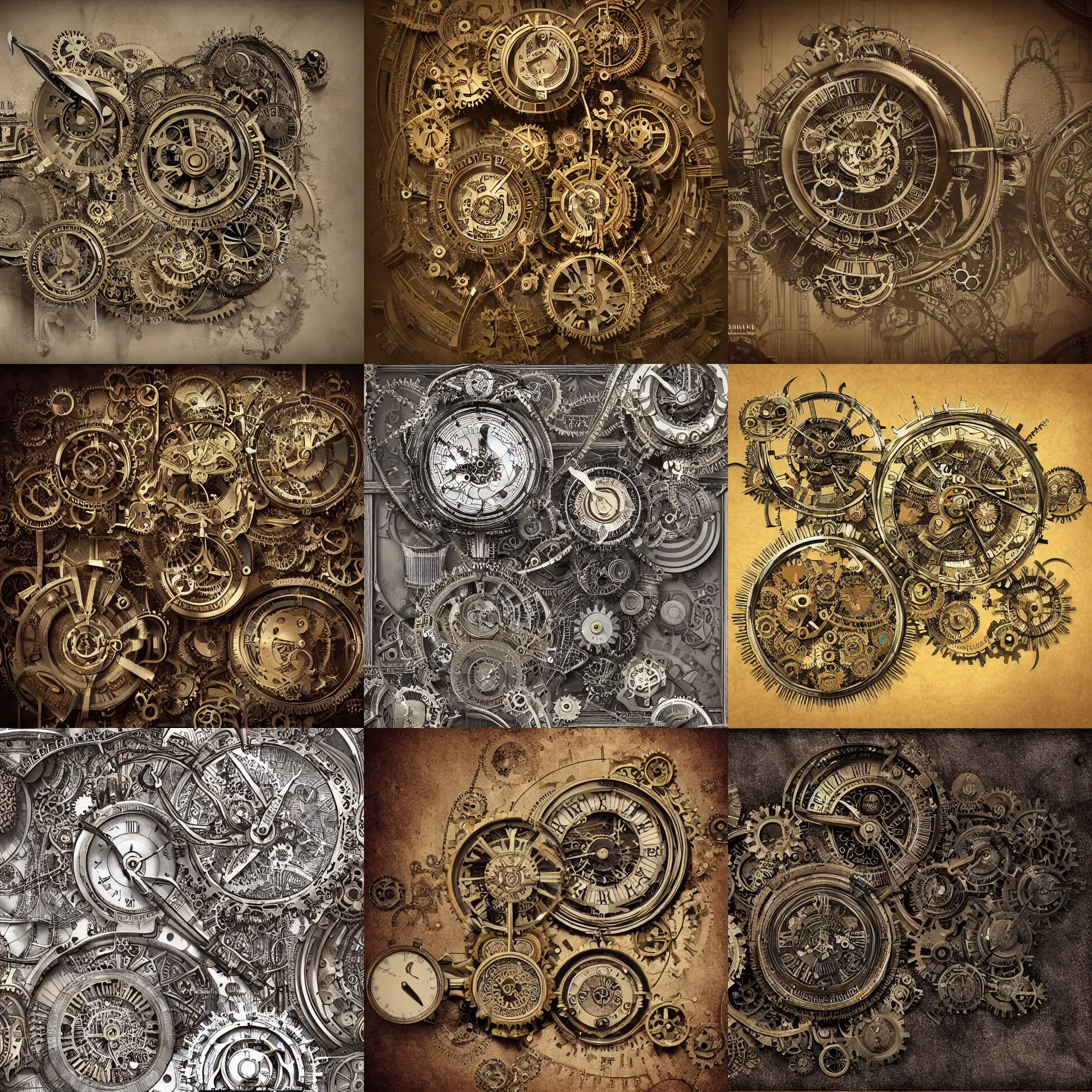 Prompt: extremely detailed illustration wimmelbilder high tech steampunk clockwork gears eerie stylized digital notebook doodles drawings musings art deco with art deco filigree!! scrollwork 8 k render
