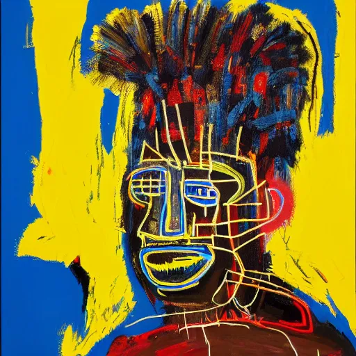 Image similar to A extremely highly detailed majestic hi-res beautiful immaculate head and shoulders painting of a strong black african man by Jean-Michel Basquiat, 8k, high textures, hyper sharp, insanely detailed and intricate, super detailed, 4k HDR high quality