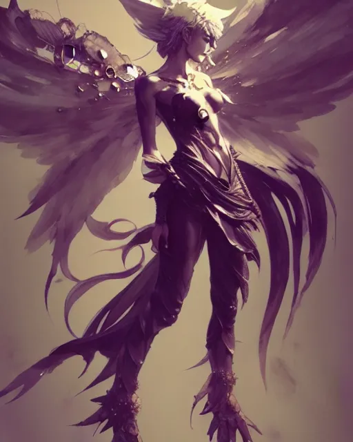Image similar to concept art of a winged fantasy anima, final fantasy, highly detailed painting by dustin nguyen, akihiko yoshida, greg tocchini, 4 k, trending on artstation, 8 k