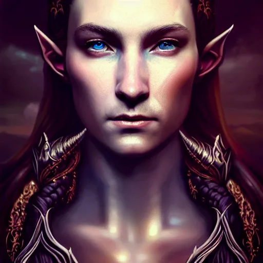 Image similar to Majestic and regal portrait of an awe inspiring High Elf nobility, intricate, epic, elegant, menacing, fantasy, photo realistic, digital painting, hard focus, beautiful volumetric lighting, epic light, ultra detailed, by Leesha Hannigan, Ross Tran, Thierry Doizon, Kai Carpenter, Ignacio Fernández Ríos