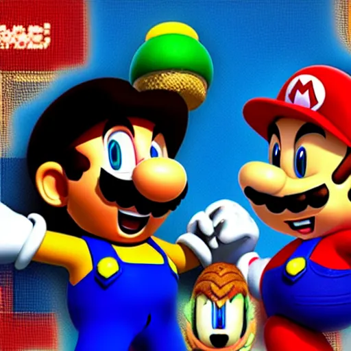 Image similar to super mario hangs out with sonic