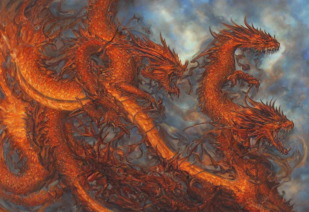 Image similar to a fire dragon by Donato Giancola,