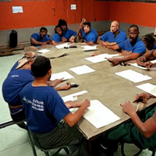 Prompt: prison inmates playing a game of Dungeons & Dragons