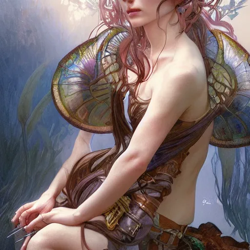 Image similar to portrait of a nymph, D&D, fantasy, highly detailed, digital painting, artstation, smooth, sharp focus, illustration, art by artgerm and greg rutkowski and alphonse mucha