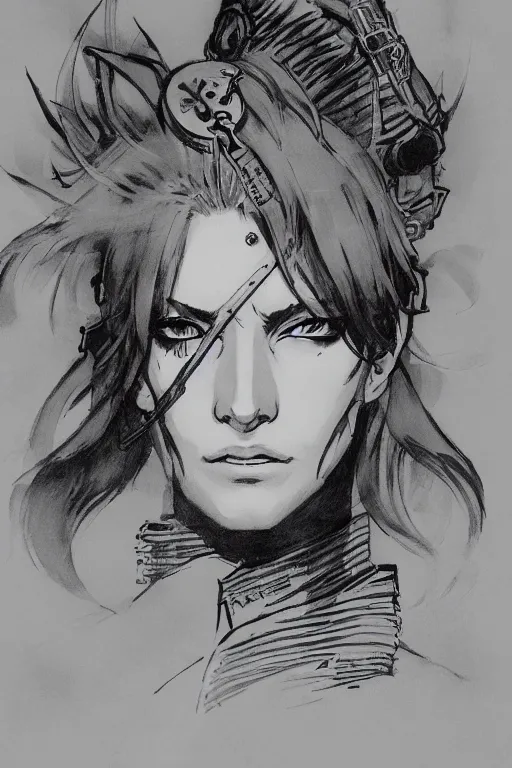 Image similar to beautiful portrait of a female officer wearing a fancy naval uniform, eyepatch, concept art by yoji shinkawa, felt tip pen, intricate detail, sharp focus, illustration