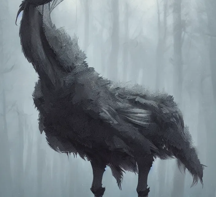 Prompt: a new animal inspired by horse and shoebill, digital art made by makoto shinkai, lois van baarle, greg rutkowski and jakub rebelka, highly detailed, symmetrical, extremely coherent, smooth, shaped focus, dystopian gray forest background