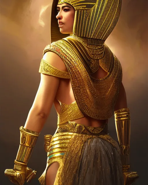 Image similar to Jessica Kahawaty as a beautiful egyptian princess, gorgeous, portrait, powerful, intricate, beautiful, masterpiece, elegant, volumetric lighting, back lighting, rimlight, dramatic lighting, digital painting, highly detailed, artstation, sharp focus, illustration, Artgerm, Jean-Léon Gérôme , ruan jia