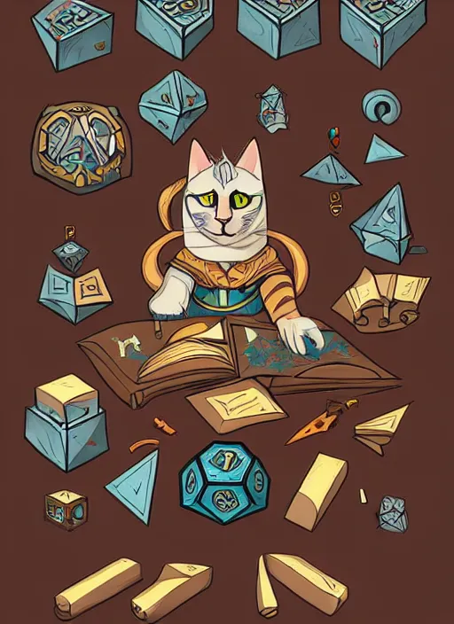 Image similar to powerful wizard cat playing dungeons and dragons, character design white background, by simon kennedy, studio muti