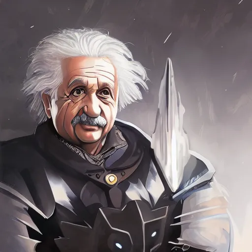 Prompt: portrait ofalbert einstein as a dark knight, anime fantasy illustration by tomoyuki yamasaki, kyoto studio, madhouse, ufotable, square enix, cinematic lighting, trending on artstation