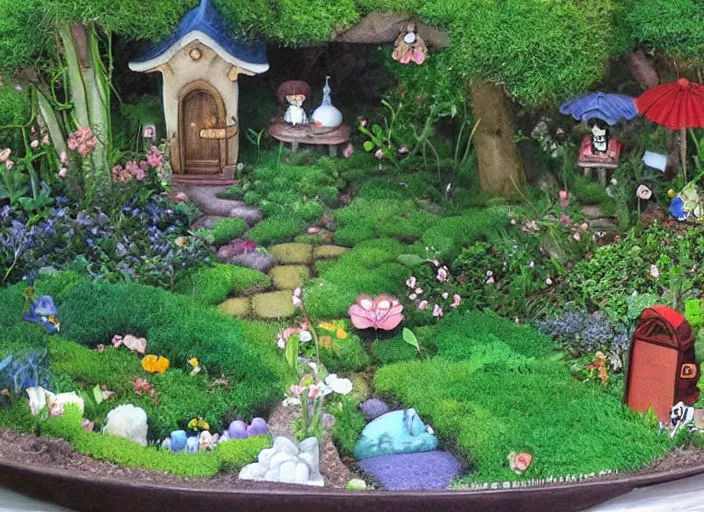 Image similar to studio ghibli fairy garden by Hayao Miyazaki