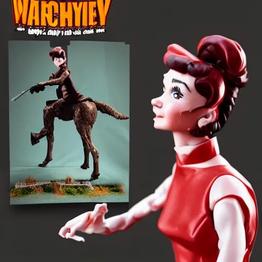 Image similar to audrey hepburn cos play warhorse, stop motion vinyl action figure, plastic, toy, butcher billy style