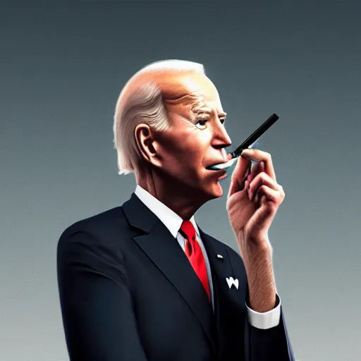 Prompt: joe biden smoking a vape pen in her right hand | smoke coming out of her mouth, artstation, 4 k