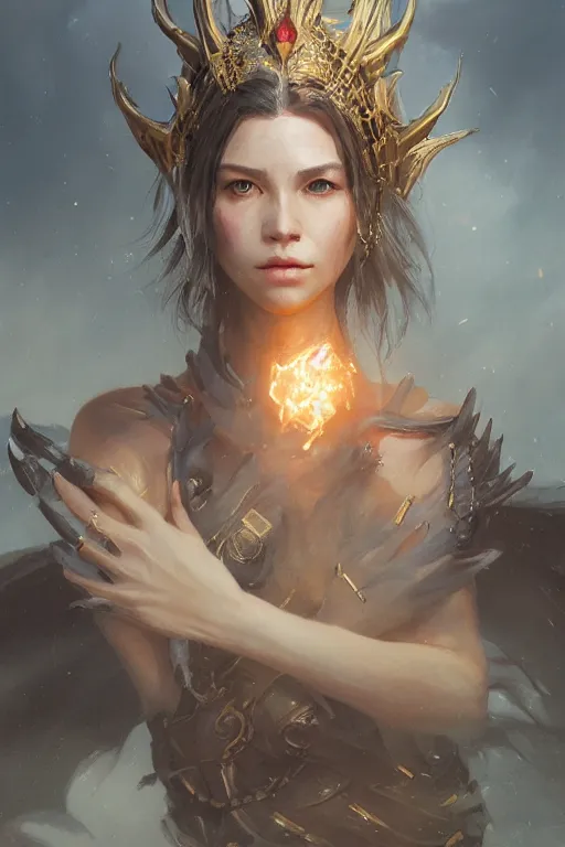 Image similar to a fancy portrait of an attractive dragon queen by Greg Rutkowski, Sung Choi, Mitchell Mohrhauser, Maciej Kuciara, Johnson Ting, Maxim Verehin, Peter Konig, final fantasy , mythical, 8k photorealistic, cinematic lighting, HD, high details, atmospheric,