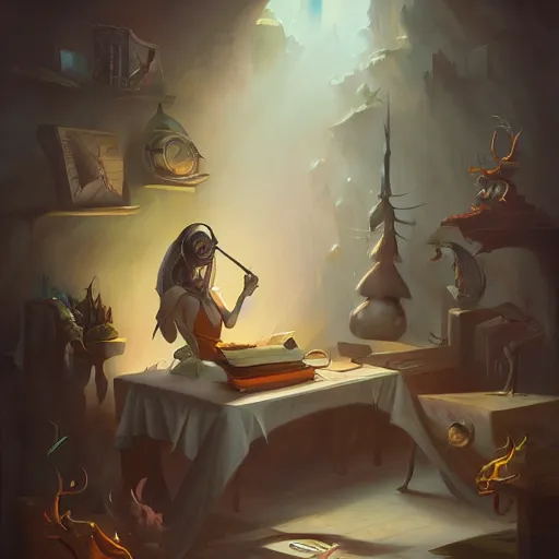 Prompt: fantasy paperwork by Peter Mohrbacher
