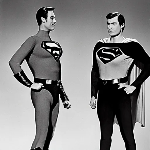 Image similar to adam west batman teams up with superman on the 1 9 6 6 batman tv show