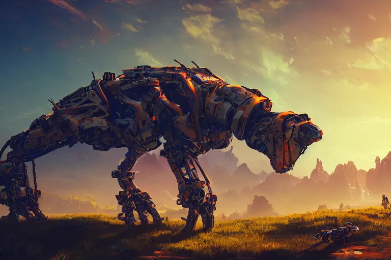 Image similar to slitherfang machine mecanical creature robot of horizon forbidden west horizon zero dawn radiating a glowing aura global illumination ray tracing hdr fanart arstation by ian pesty and alena aenami artworks in 4 k