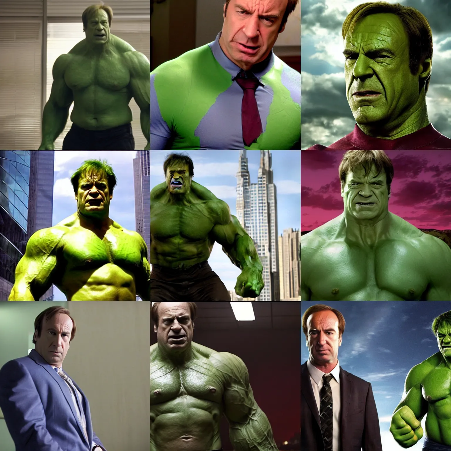 Prompt: saul goodman as the hulk in the avengers ( 2 0 1 2 ), cinematography