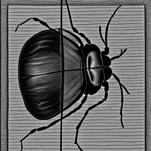 Image similar to beetle, black and white, botanical illustration