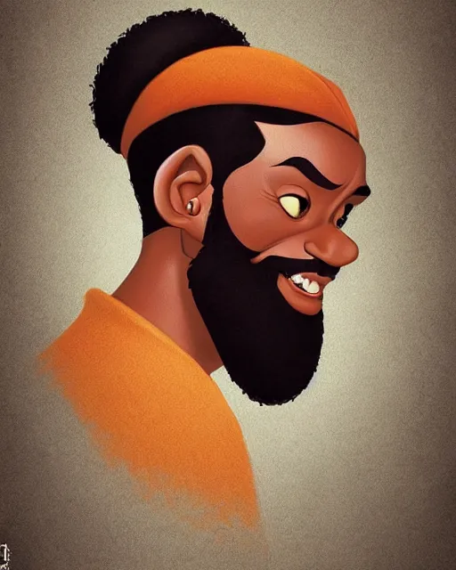 Prompt: classic disney portrait character art of african american man with a huge curly beard, art, cgsociety, artstation