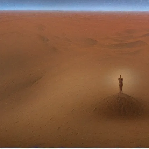 Image similar to a painting of a desert with a lot of sand, a matte painting by Beksinski, featured on cg society, surrealism, apocalypse landscape, matte painting, apocalypse art