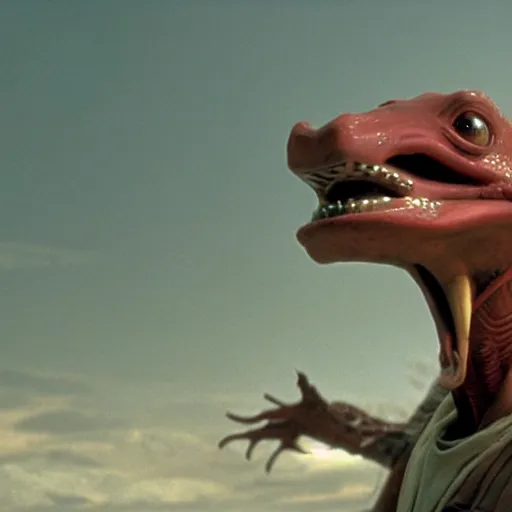 Prompt: film still of jar jar binks, gungan, star wars