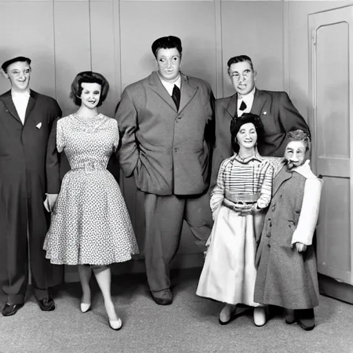 Image similar to 5 0 s family sitcom about a traditional american family, with every part played by 6 - foot - tall tardigrades wearing human clothes.