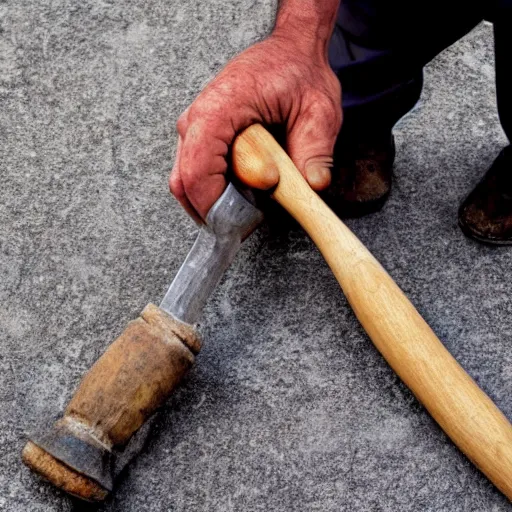 Prompt: a man is working with an old hammer, a stock photo by pogus caesar, trending on shutterstock, precisionism, stockphoto, stock photo, angular