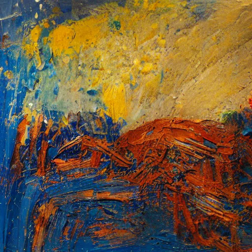 Prompt: oil paint impasto relief, italian blue mountain with fireworks, multi layered thick brush marks, some splattered paint, in the style of frank auerbach and monet and redon