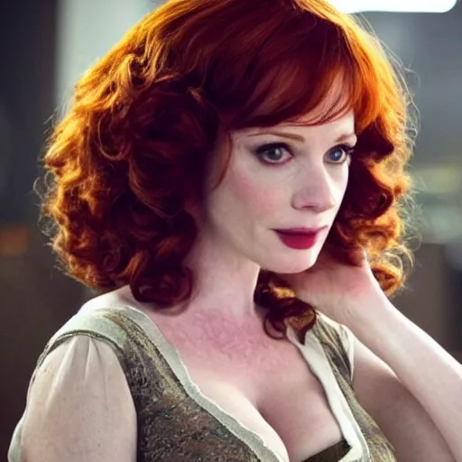 Image similar to from city of gold as christina hendricks, realistic,