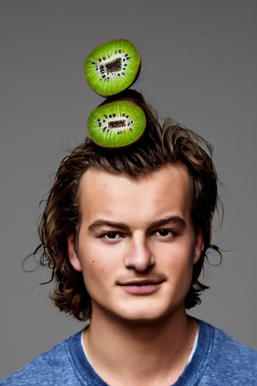 Image similar to 📷 joe keery the kiwi fruit 🥝, made of food, head portrait, dynamic lighting, 4 k