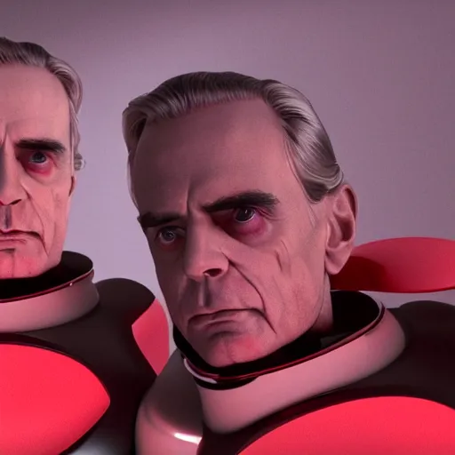 Prompt: a scene from the movie dead ringers with clean shaven jeremy irons, dark cinematic lighting, heavy black and red palette and color contrast, medical equipment, movie directed by wes craven, 3 d octane render