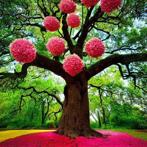 Image similar to a large tree with doughnut flowers, bold natural colors, national geographic photography, masterpiece, 8 k, raw, unedited, symmetrical balance