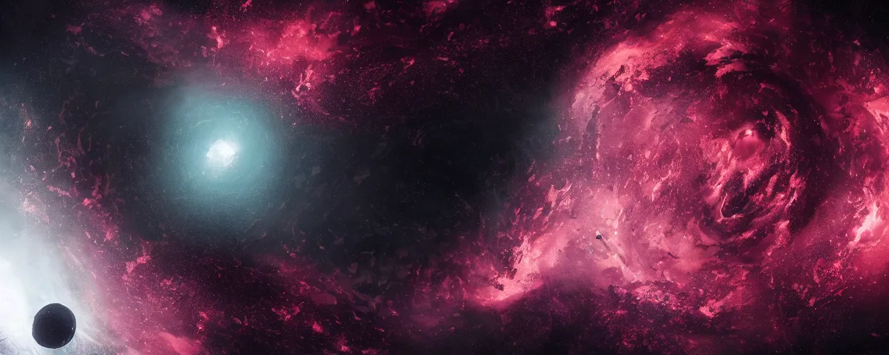 Image similar to a dark epic swirling galaxy, space scene, dark scifi, unreal engine, octane render, volumetric lighting