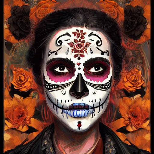 Image similar to portrait, day of the dead by petros afshar, hyper real, laurie greasley, jc leyendecker and singer sargent