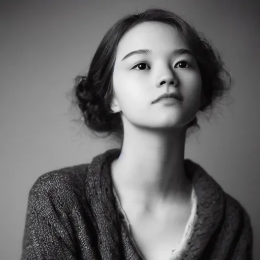 Prompt: a portrait photo of a beautiful young woman who looks like a korean carrie mulligan