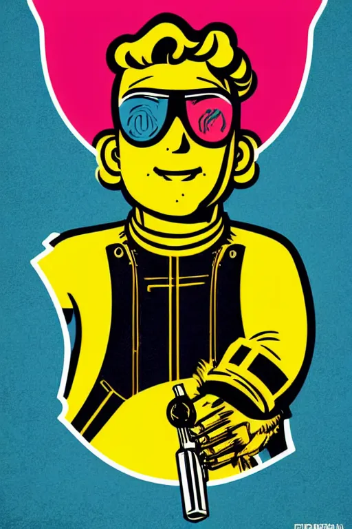 Image similar to fallout 7 6 retro futurist illustration art by butcher billy, sticker, colorful, illustration, highly detailed, simple, smooth and clean vector curves, no jagged lines, vector art, smooth andy warhol style