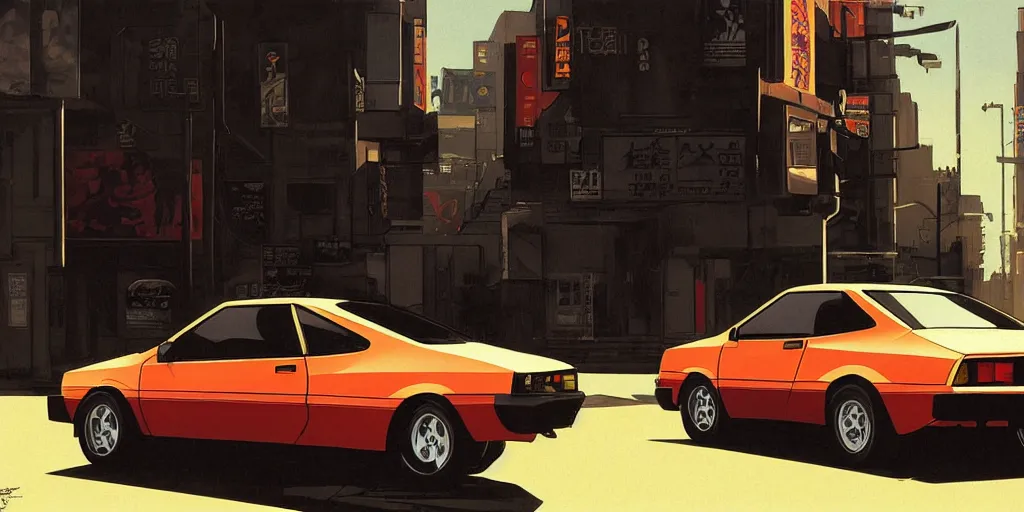 Prompt: ae 8 6 parked on a tokyo street, digital painting, masterpiece, by ilya kuvshinov, by frank frazetta, by mbius, by reiq, by hayao miyazaki