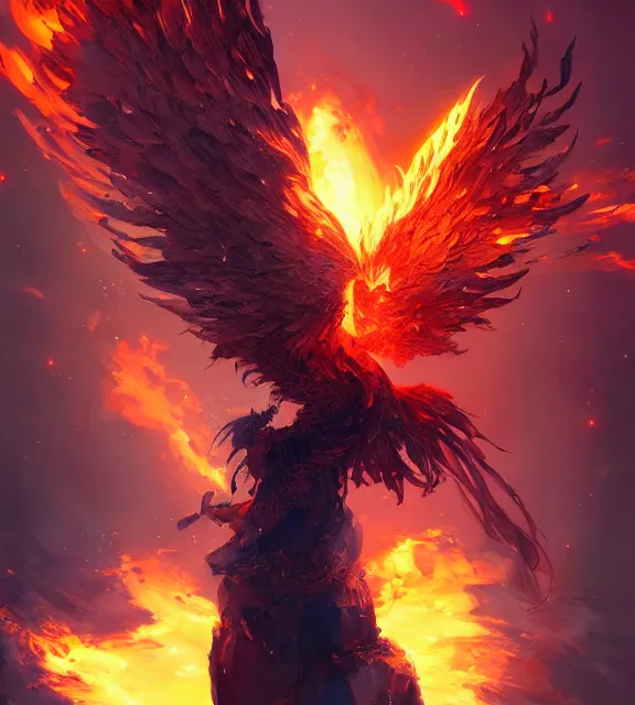 Image similar to a phoenix bathed in flames, by ruan jia and artgerm and range murata and wlop and ross tran and beeple. key art. fantasy illustration. award winning, artstation, intricate details, realistic, hyperdetailed, 8 k resolution.