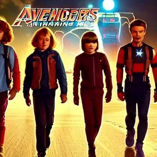 Prompt: the avengers are in stranger things